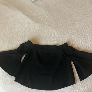 Black flair-sleeve off the shoulder top